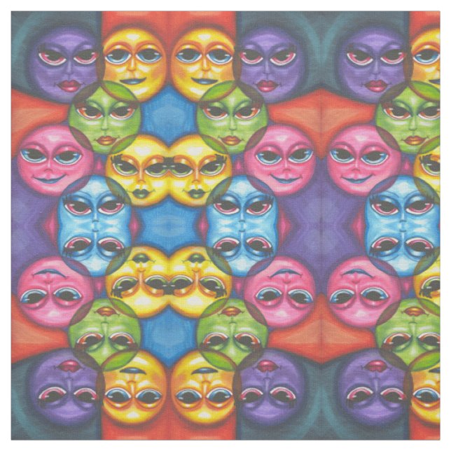 Abstract Moon faces original Celestial Art Fabric (Swatch)
