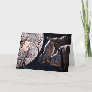 Abstract moon forest wolf tree greeting card
