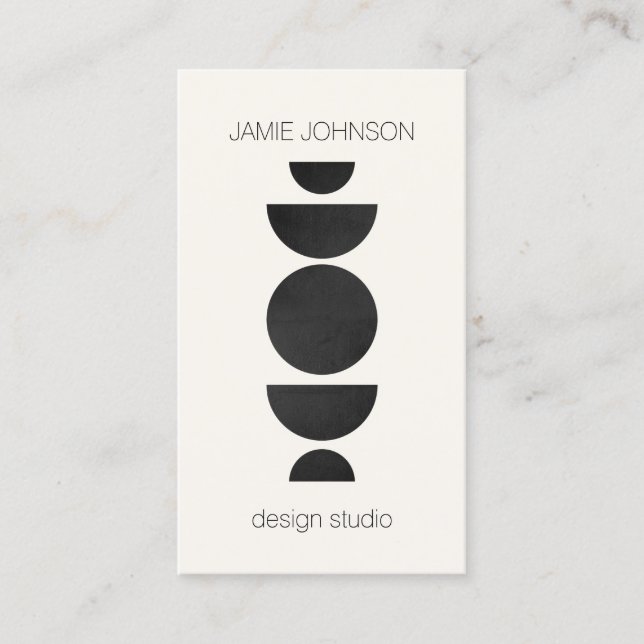 Abstract Moon Phases Geometric Art Black/Ivory Business Card (Front)