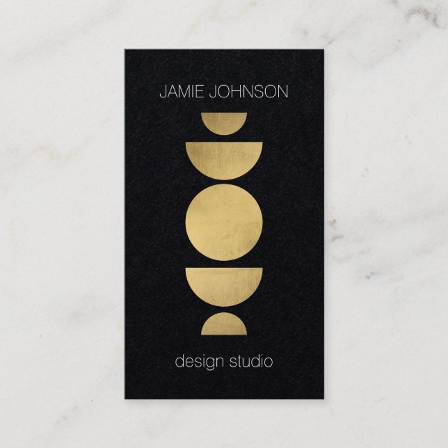 Abstract Moon Phases Geometric Art Black Paper Business Card (Front)