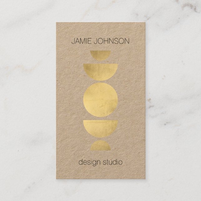 Abstract Moon Phases Geometric Art Gold/Kraft Business Card (Front)