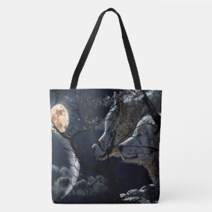 Abstract Moon Tree night sky wolf tote bag