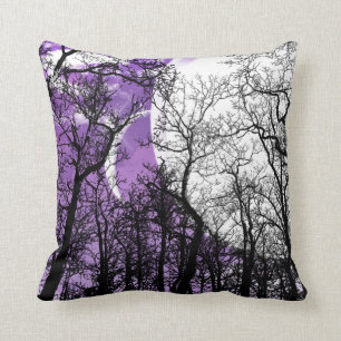 Abstract Moon Tree Purple black white Throw pillow