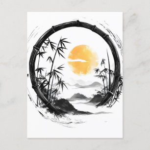 Abstract Moon Zen Bamboo Flow Holiday Postcard