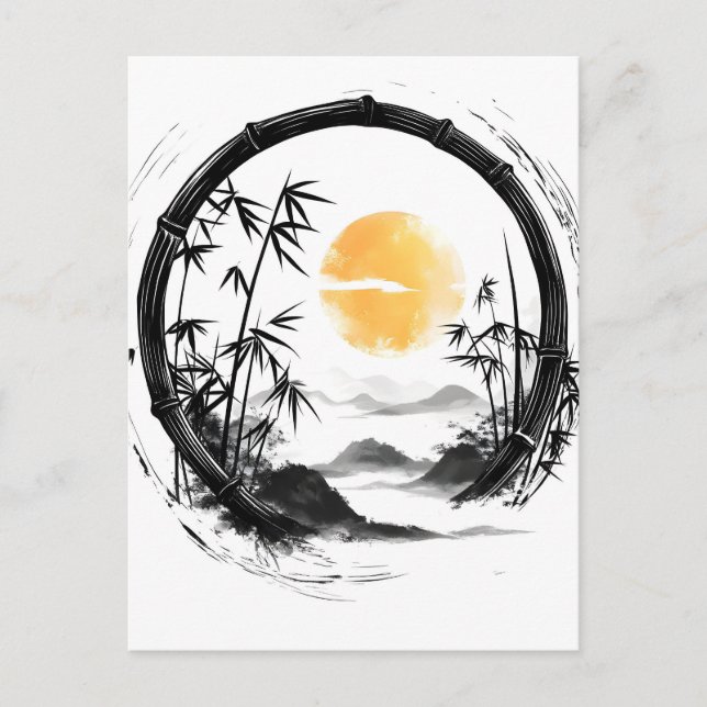 Abstract Moon Zen Bamboo Flow Holiday Postcard (Front)