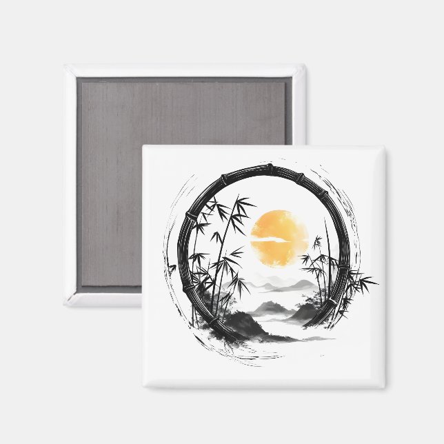 Abstract Moon Zen Bamboo Flow Magnet (Front/Back)