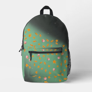 Abstract moonlight autumn leaves roses printed backpack
