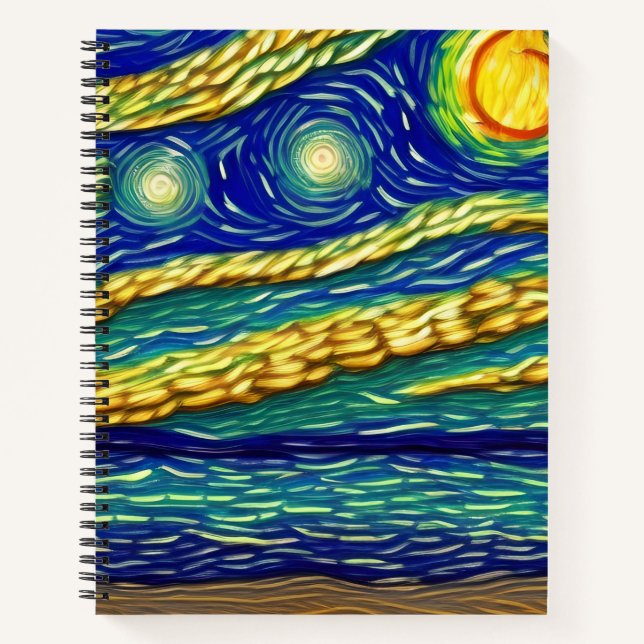 Abstract Moonlight Sky Beach Notebook (Front)