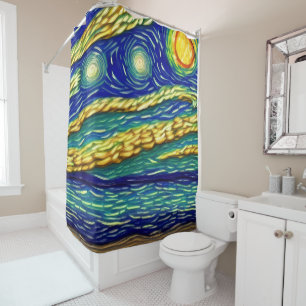 Abstract Moonlight Sky Beach Shower Curtain