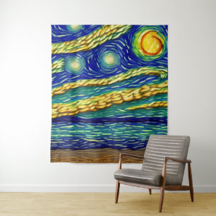 Abstract Moonlight Sky Beach Tapestry