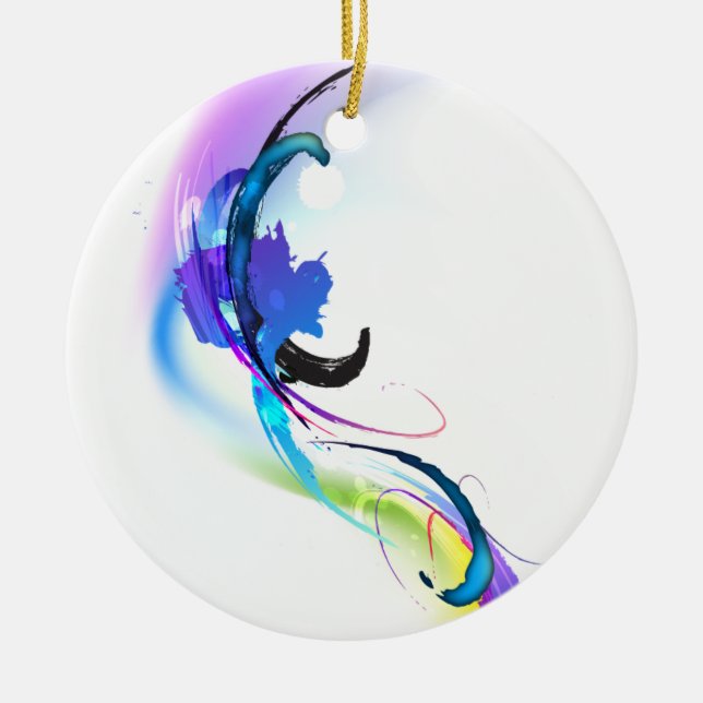 Abstract Morning Glory Paint Splatters Ceramic Tree Decoration (Front)