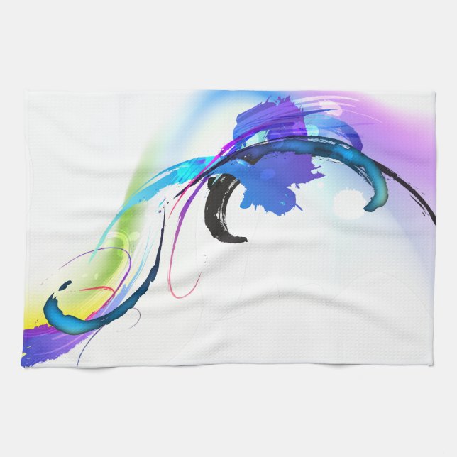 Abstract Morning Glory Paint Splatters Tea Towel (Horizontal)