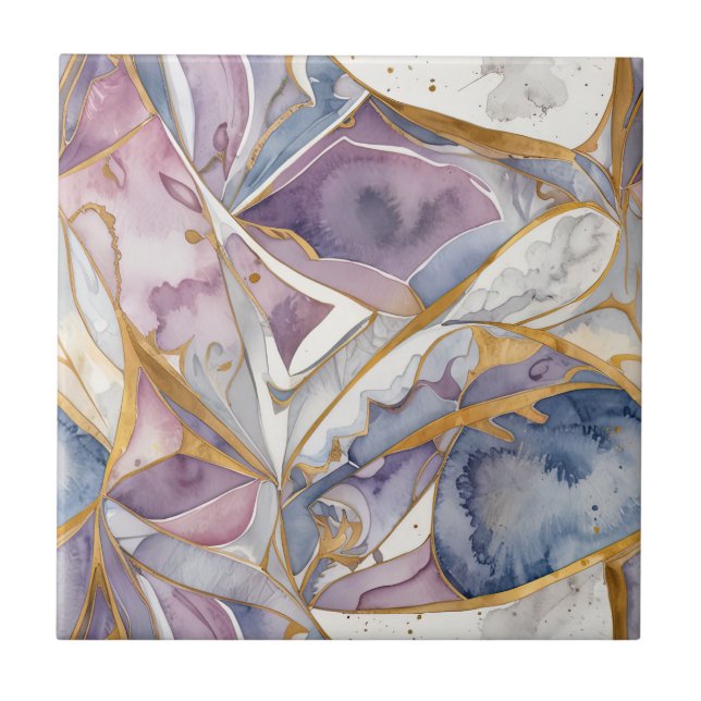Abstract Mosaic Blue and Violet Tile (Front)