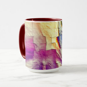 Abstract mosaic drawing lightly carved and pearly  mug
