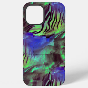 Abstract mosaic drawing of rustic green and blue iPhone 12 pro max case
