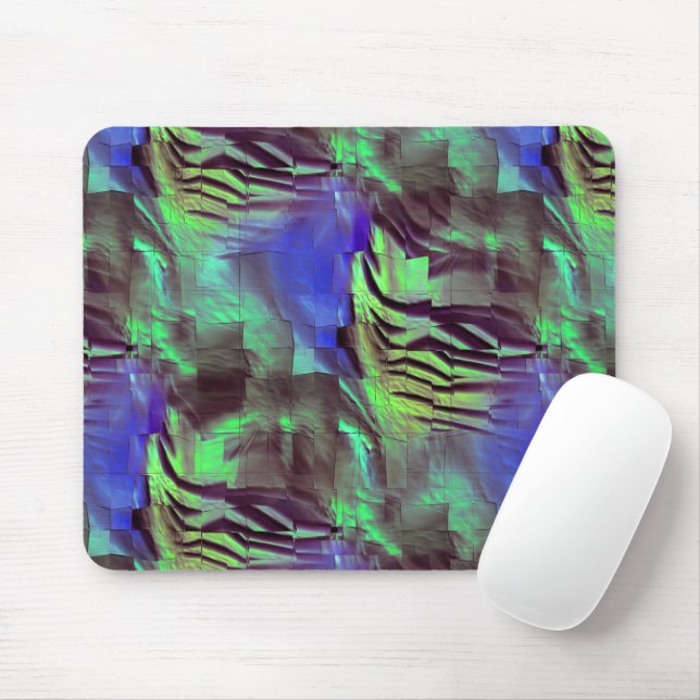 Abstract mosaic drawing of rustic green and blue mouse mat (With Mouse)