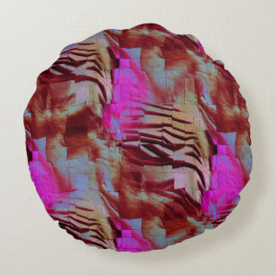 Abstract mosaic drawing of rustic pink and rusty round cushion