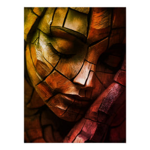Abstract Mosaic Feminine Face Wall Art – Textured