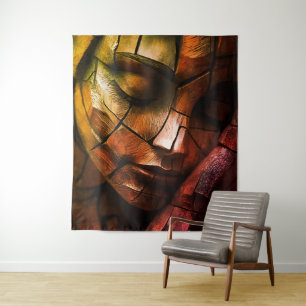 Abstract Mosaic Feminine Face Wall Art – Textured  Tapestry