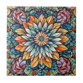  Abstract Mosaic Flower Kaleidoscope Tile