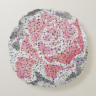 Abstract mosaic flower rose pink white grey floral round cushion
