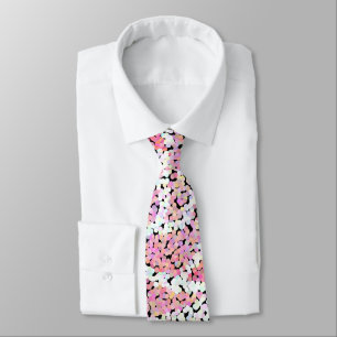 Abstract mosaic flower rose pink white grey floral tie