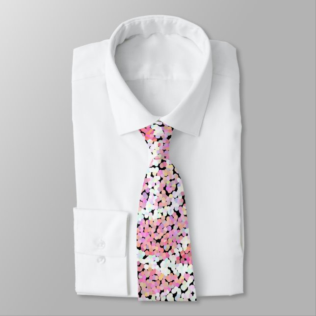 Abstract mosaic flower rose pink white grey floral tie (Tied)