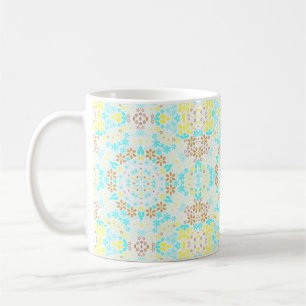 Abstract mosaic kaleidoscopic floral flowers white coffee mug