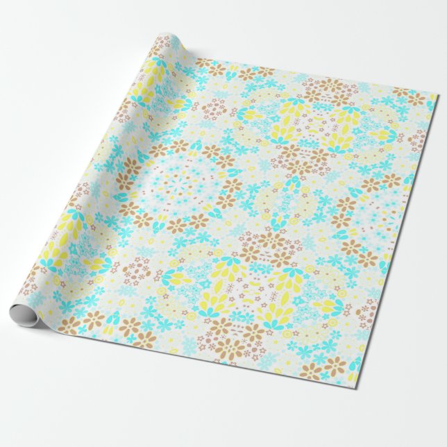 Abstract mosaic kaleidoscopic floral flowers white wrapping paper (Unrolled)