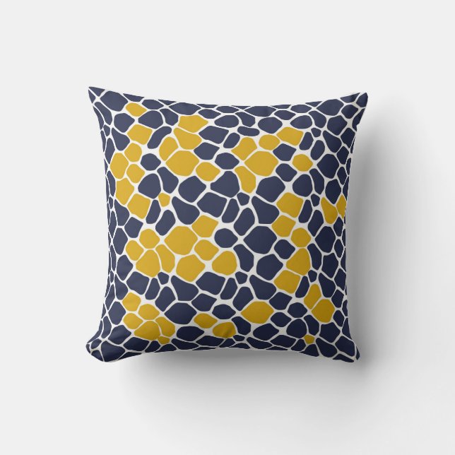 Abstract mosaic, navy blue, mustard yellow, white cushion (Front)