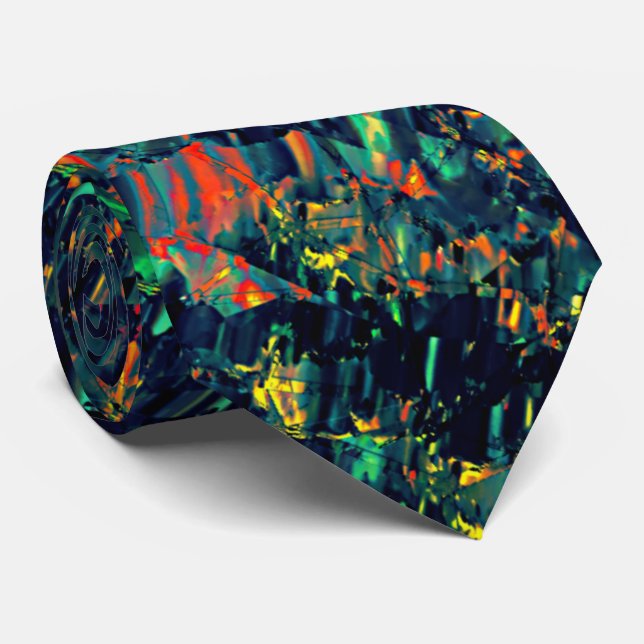 Abstract mosaic of displaced campfire on greenish  tie (Rolled)