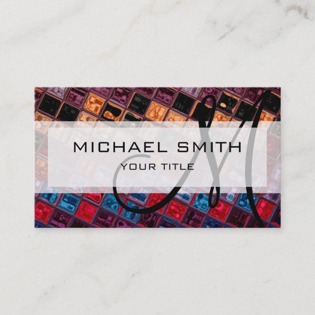 Abstract Mosaic Pattern Custom Monogram #16 Business Card (Front)