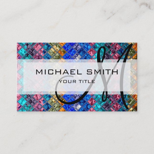 Abstract Mosaic Pattern Custom Monogram #3 Business Card (Front)