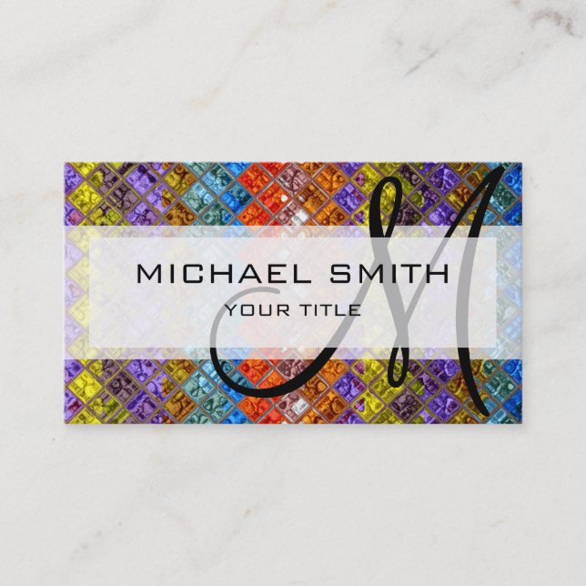 Abstract Mosaic Pattern Custom Monogram #4 Business Card (Front)