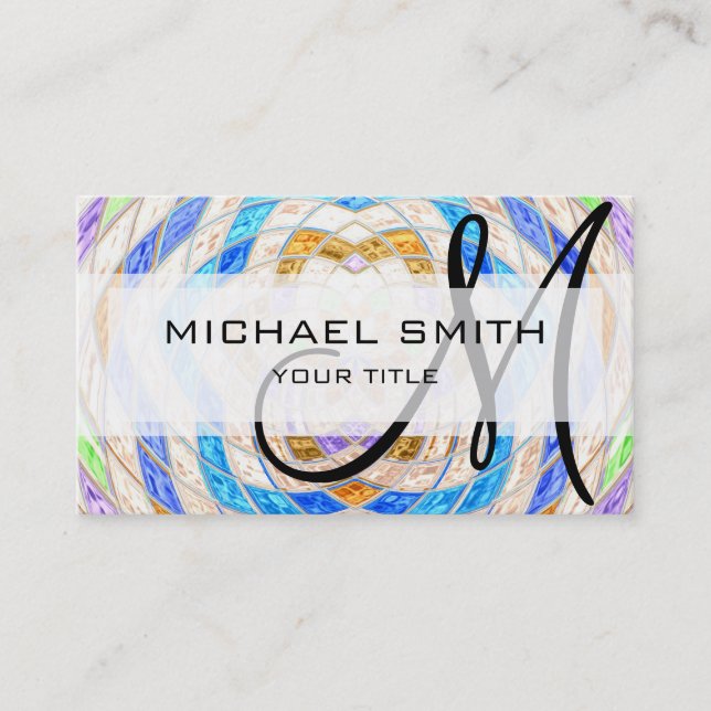 Abstract Mosaic Pattern Custom Monogram #7 Business Card (Front)