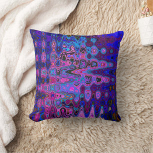 Abstract Mosaic Pink and Blue Wavy Retro Cushion