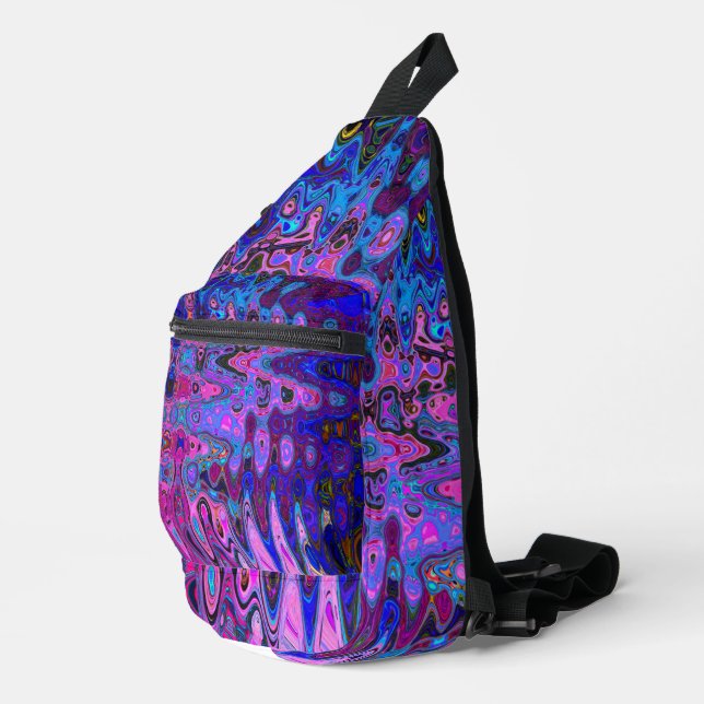 Abstract Mosaic Pink and Blue Wavy Retro Sling Bag (Right Corner)