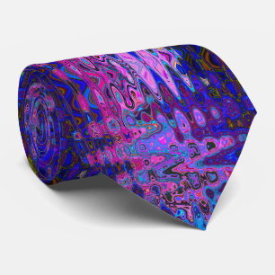 Abstract Mosaic Pink and Blue Wavy Retro Tie