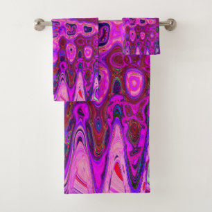 Abstract Mosaic Pink and Purple Wavy Retro Bath Towel Set
