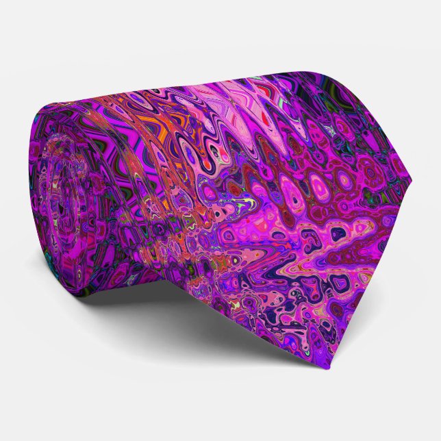 Abstract Mosaic Pink and Purple Wavy Retro Tie (Rolled)