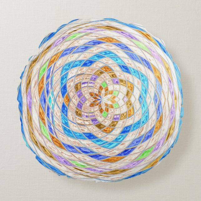 Abstract Mosaic Stained Glass #4 Round Cushion (Front)