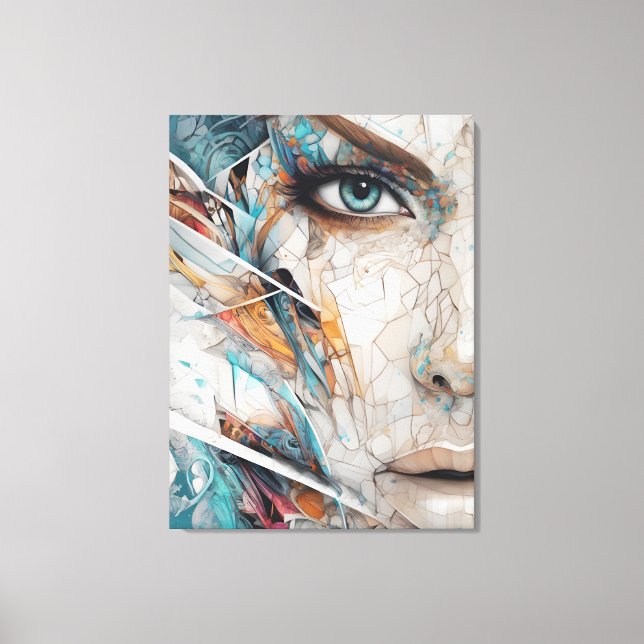 Abstract mosaic woman face panel canvas print (Front)