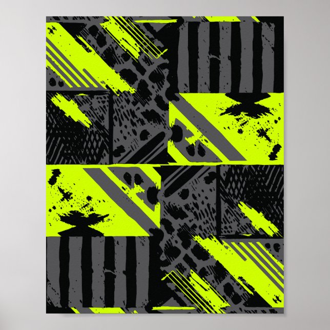 Abstract Motion in Lime Green, Black, and Grey Poster (Front)