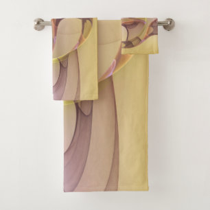 Abstract Motions Modern Pink Golden Fractal Art Bath Towel Set