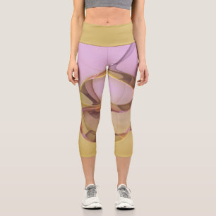 Abstract Motions Modern Pink Golden Fractal Art Capri Leggings