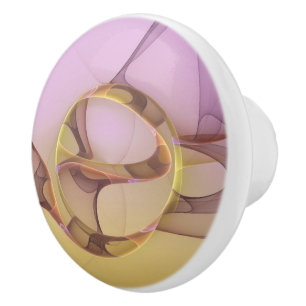 Abstract Motions Modern Pink Golden Fractal Art Ceramic Knob
