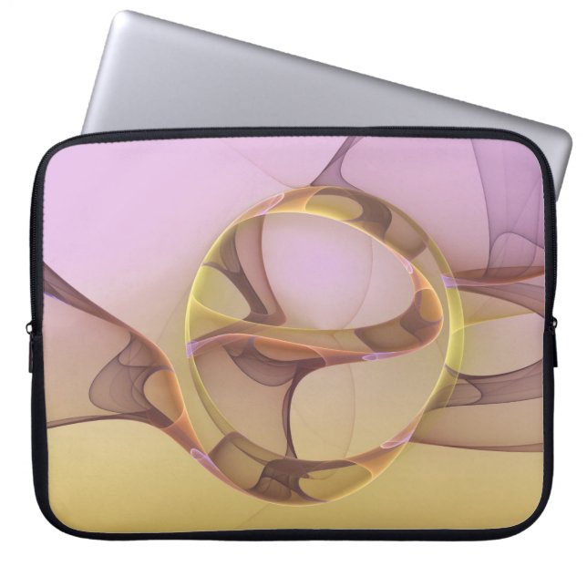 Abstract Motions Modern Pink Golden Fractal Art Laptop Sleeve (Front)