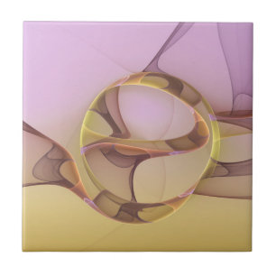 Abstract Motions Modern Pink Golden Fractal Art Tile