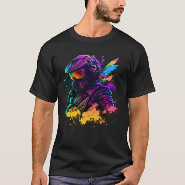 Abstract motorcyclist synthwave T-Shirt (Front)