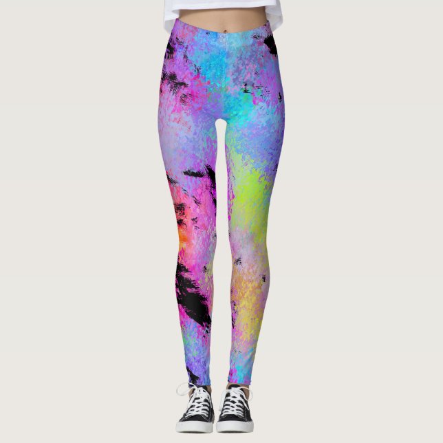 Abstract Mottled Multicolor Leggings (Front)